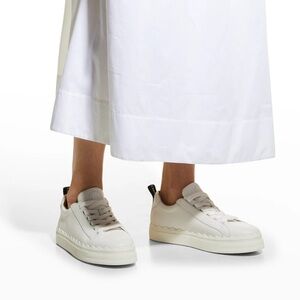 CHLOE Lauren Scalloped Platform Leather Sneakers in White | 36